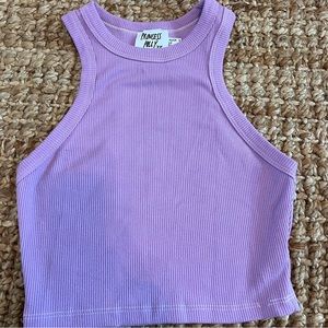Princess Polly high-neck ribbed bright purple tank top sleeveless halter cropped